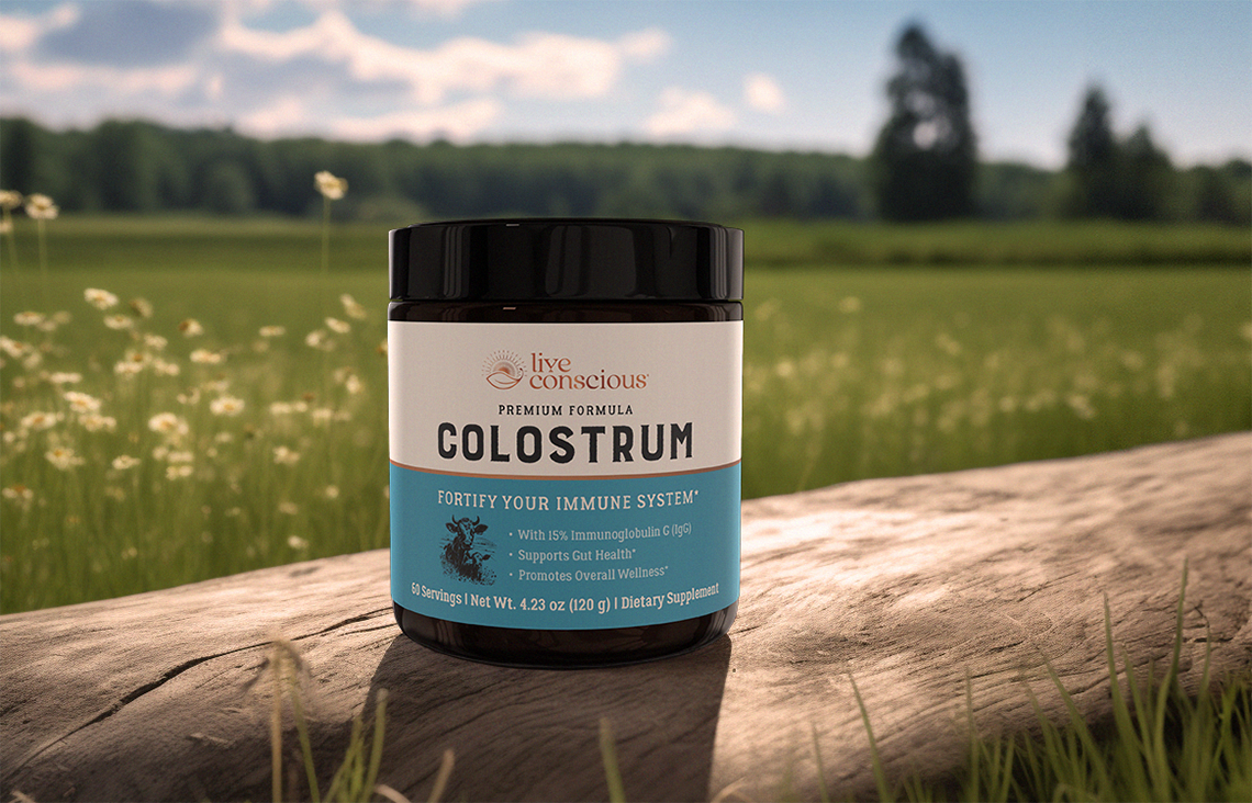 Live Conscious Colostrum sitting on a log in a field
